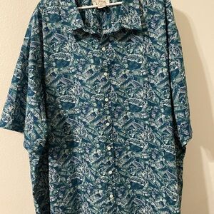 True Nation Teal Leaf Print Casual Shirt
